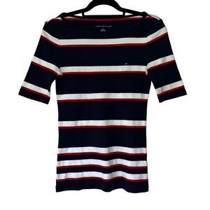 Tommy Hilfiger red, white &‎ blue striped short sleeve shirt small